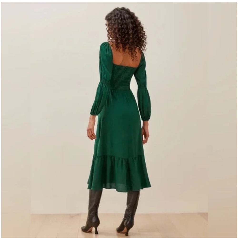 Reformation Mica Emerald Green Long Sleeve Square Neck Midi Dress - Picture 2 of 9
